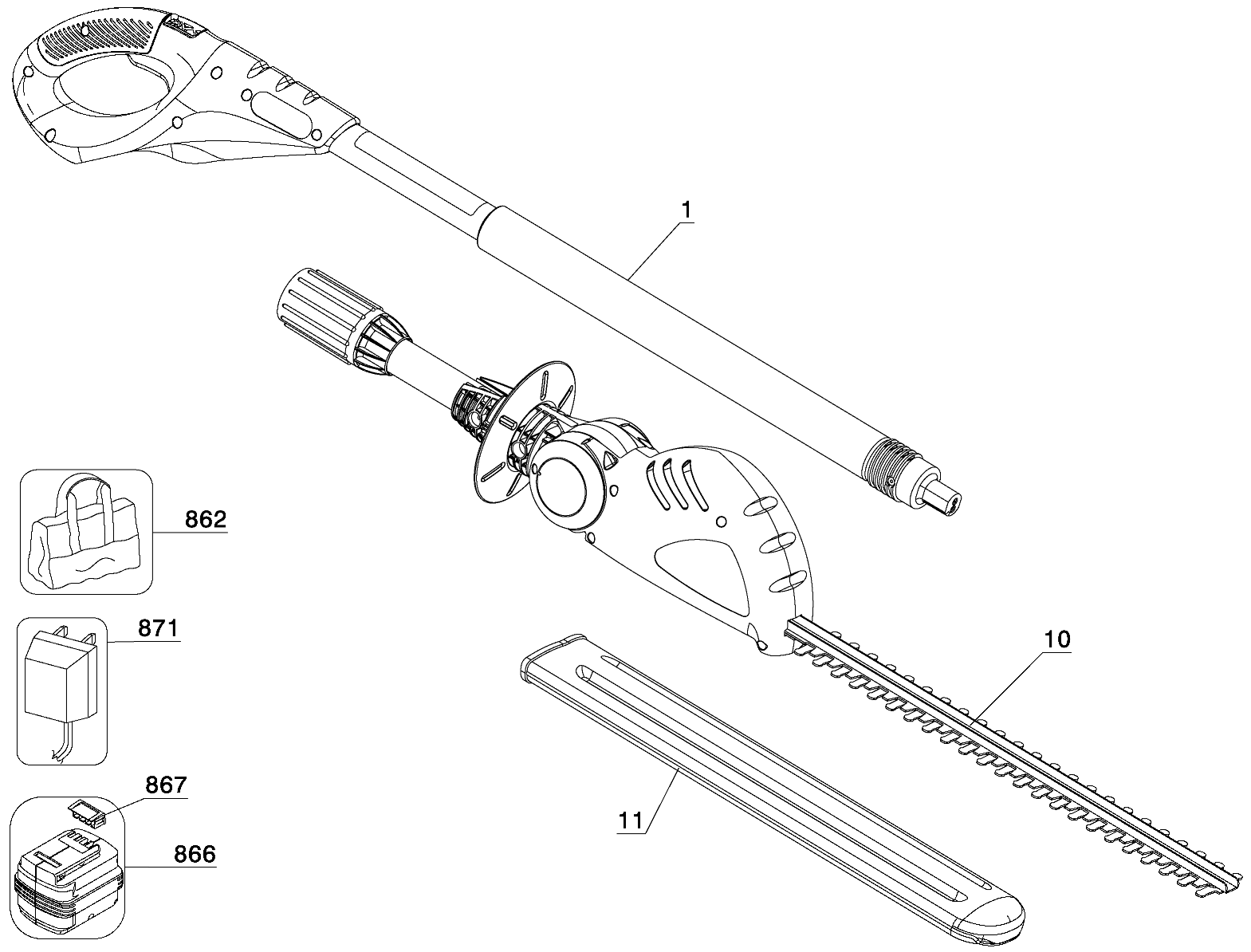 Default Diagram and Parts List for LPHT120B Type 1 Black and Decker Trimmer